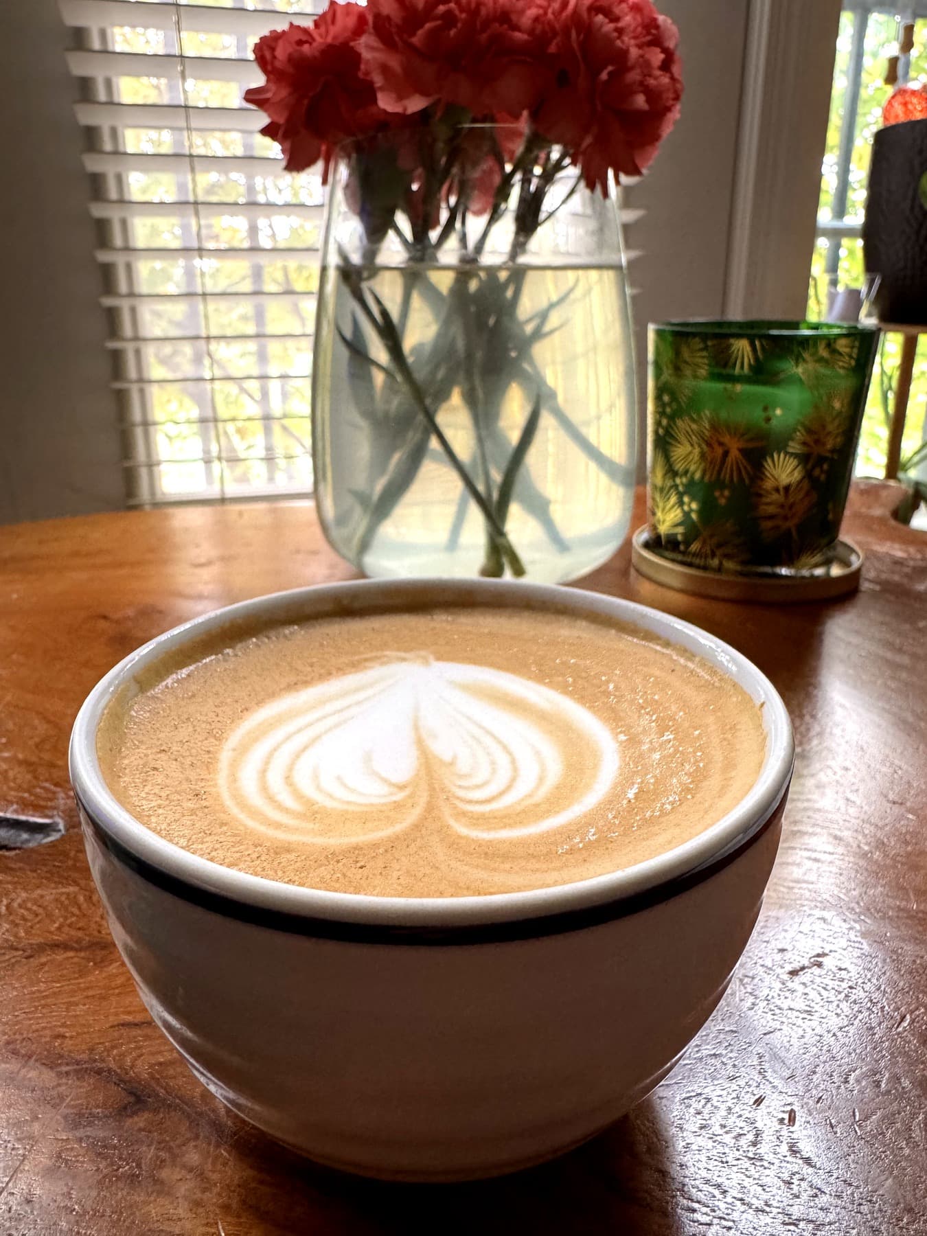 Morning latte with flowers
